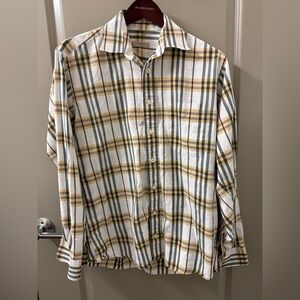 Burberry Men's Casual Plaid Shirt in Yellow and Gray